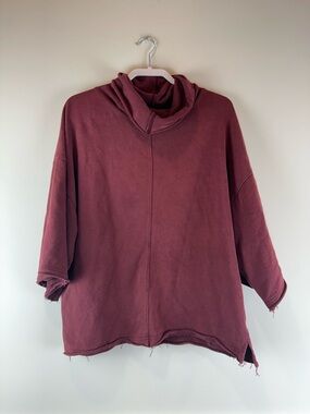 Free People Red Burgundy Half Sleeve Cowl Neck Boho Relaxed Sweatshirt Medium